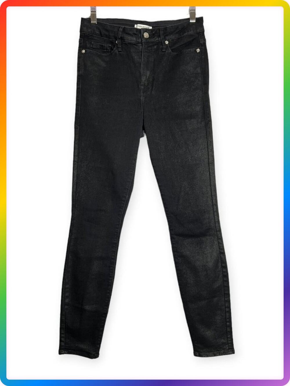 Good American Coated Skinny Jeans SIZE 6/28 Black High Rise Ankle Gloss